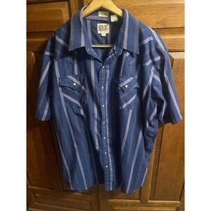 Ely Cattleman Big Man 2XL 18.5 Short Sleeve Pearl Snaps Pockets Red Stripe
